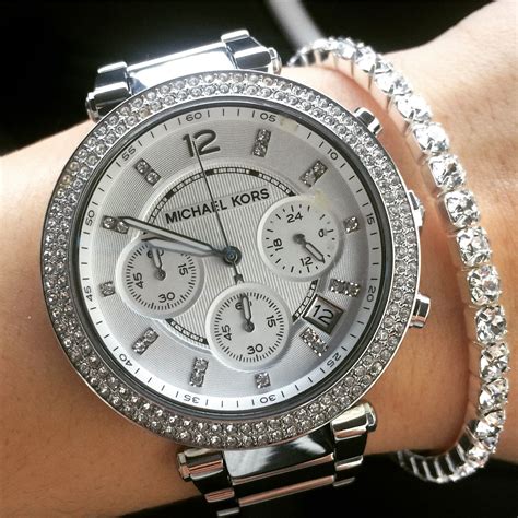 all white michael kors watch|silver mk watch.